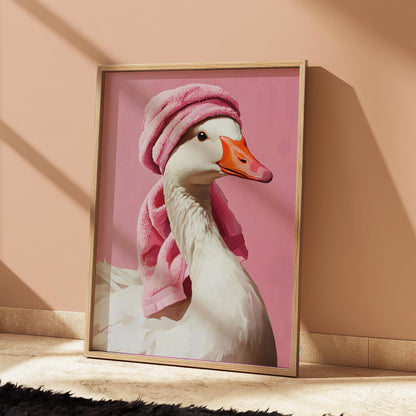Funny Goose Bathroom Print: Quirky Pink Wall Art
