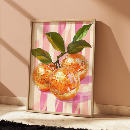Orange Disco Ball Print | Gallery Wall Art | Colourful Kitchen Decor | Eclectic Wall Art