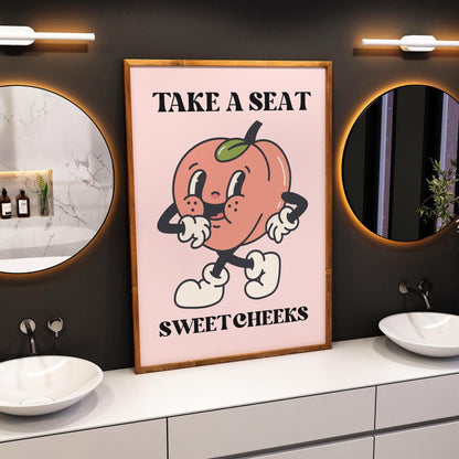Funny Bathroom Print: Sweet Cheeks Peach Decor