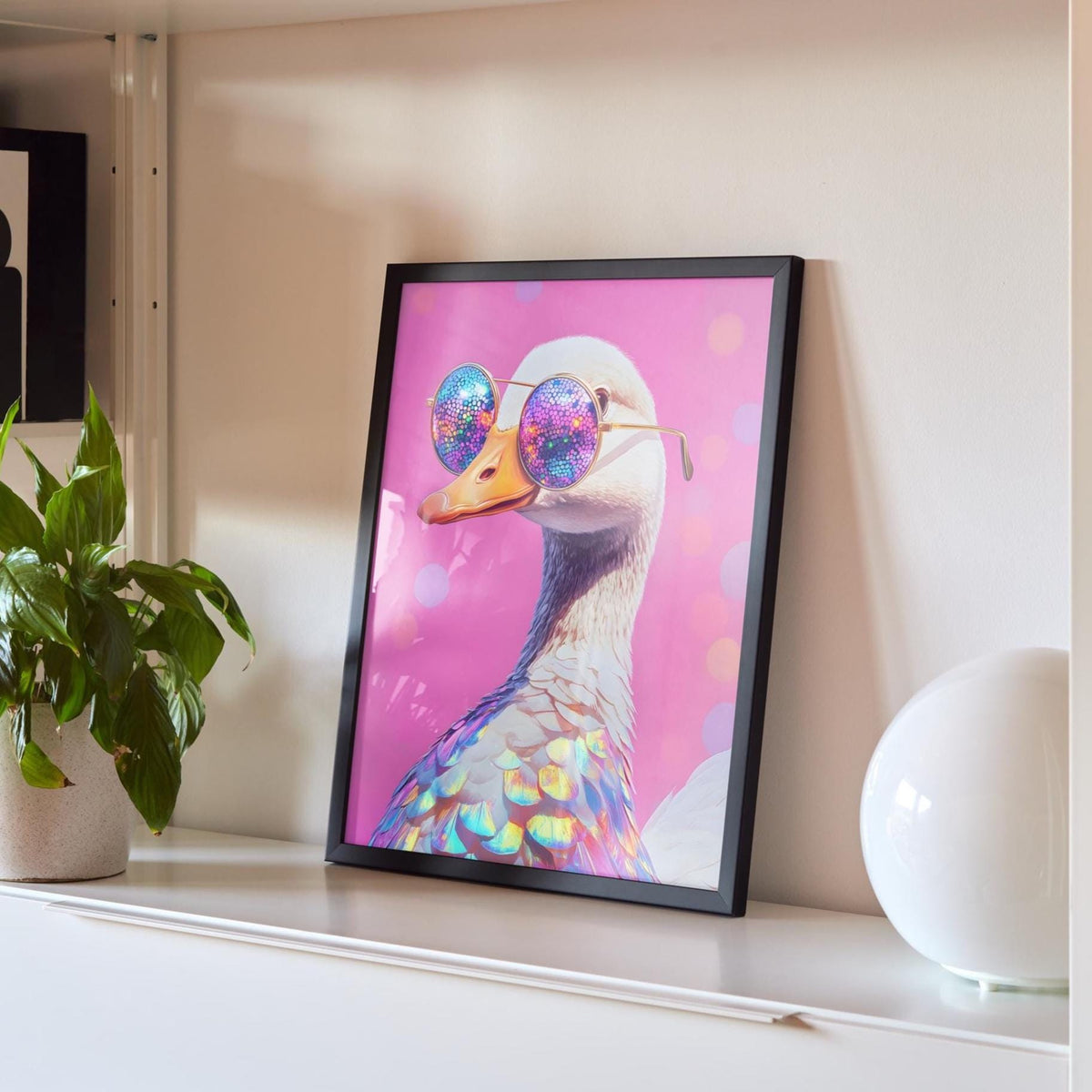 Disco Goose Print: Quirky Pink Wall Art