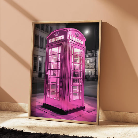 Pink Telephone Booth Print: Quirky Eclectic Wall Art