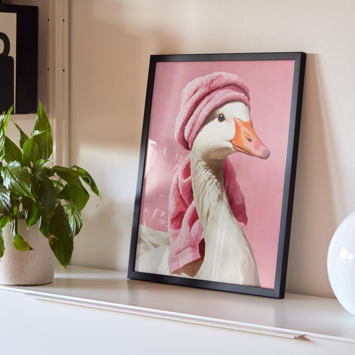 Funny Goose Bathroom Print: Quirky Pink Wall Art