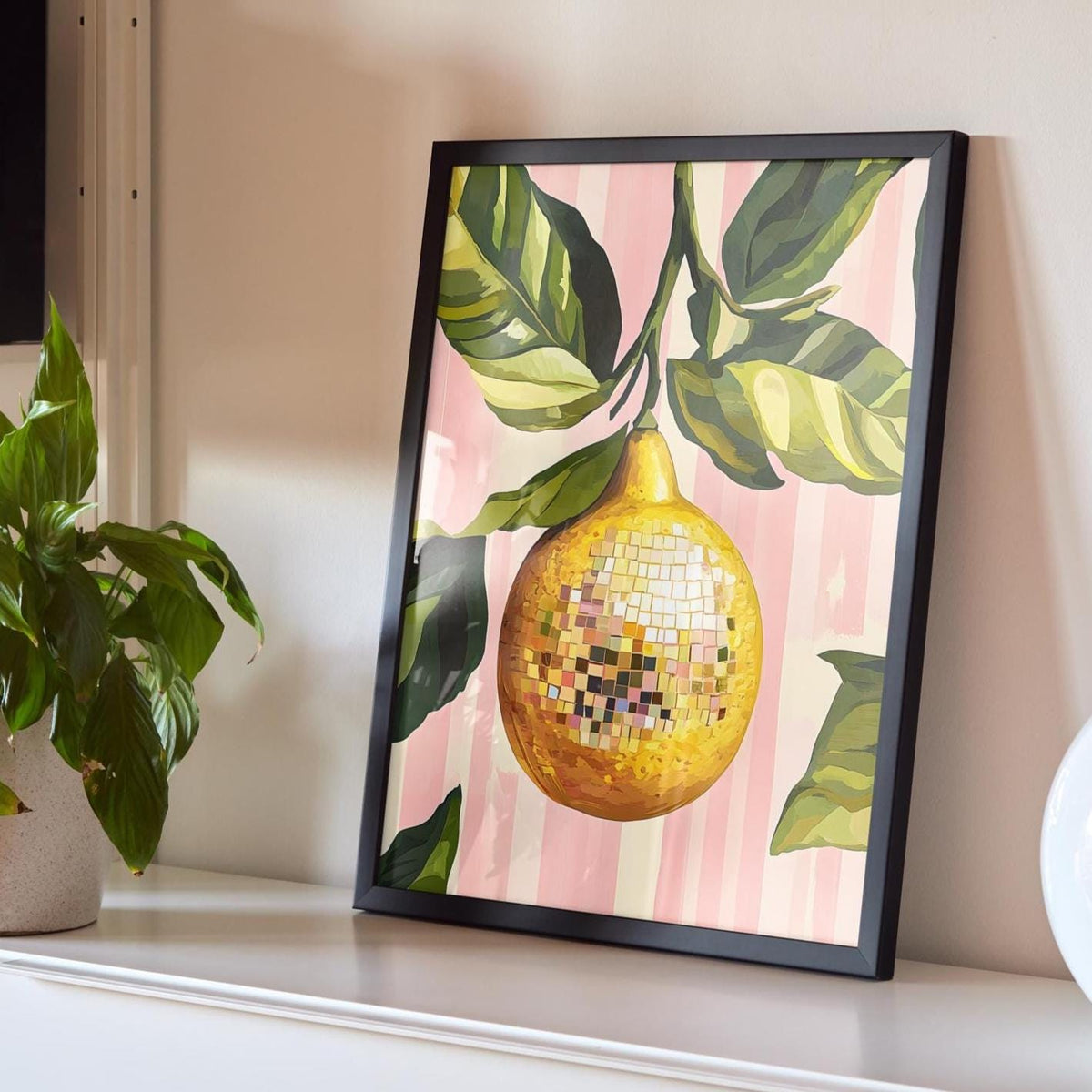 Lemon Disco Ball Print: Kitchen Wall Art, Funky Home Decor