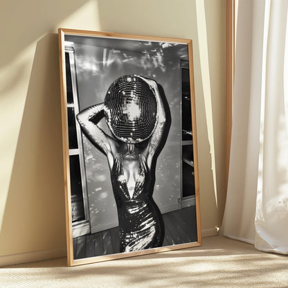 Disco Ball Print: Black and White Dancing Wall Art