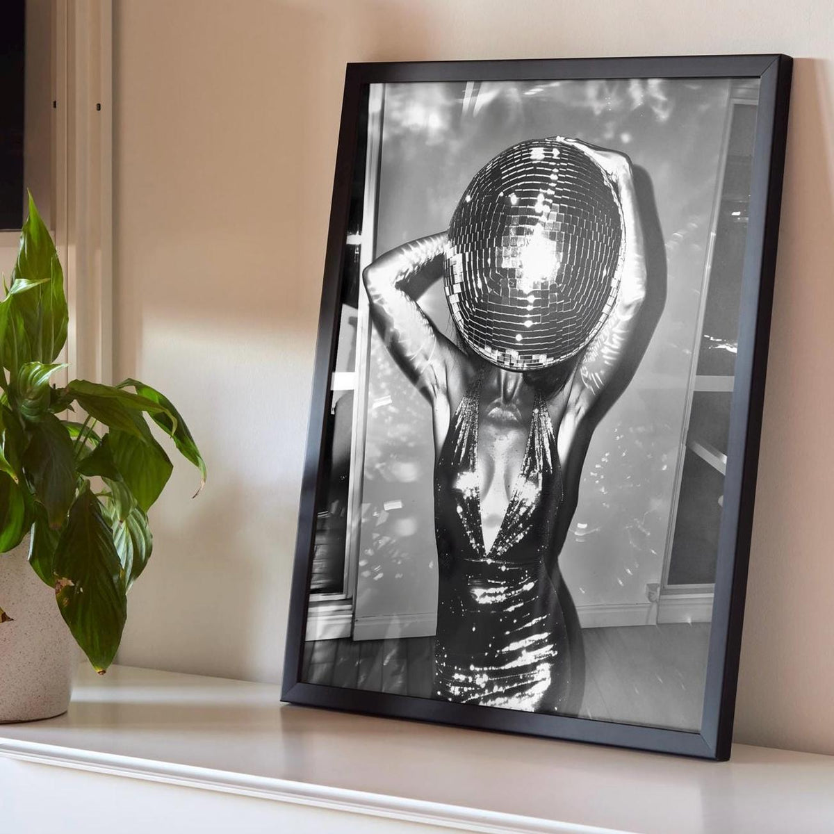 Disco Ball Print: Black and White Dancing Wall Art