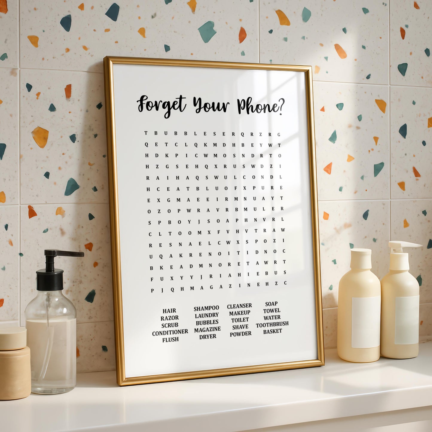 Bathroom Word Search Print - Toilet Decor - En-suite Wall Art - Funny Prints - Fun Bathroom Poster