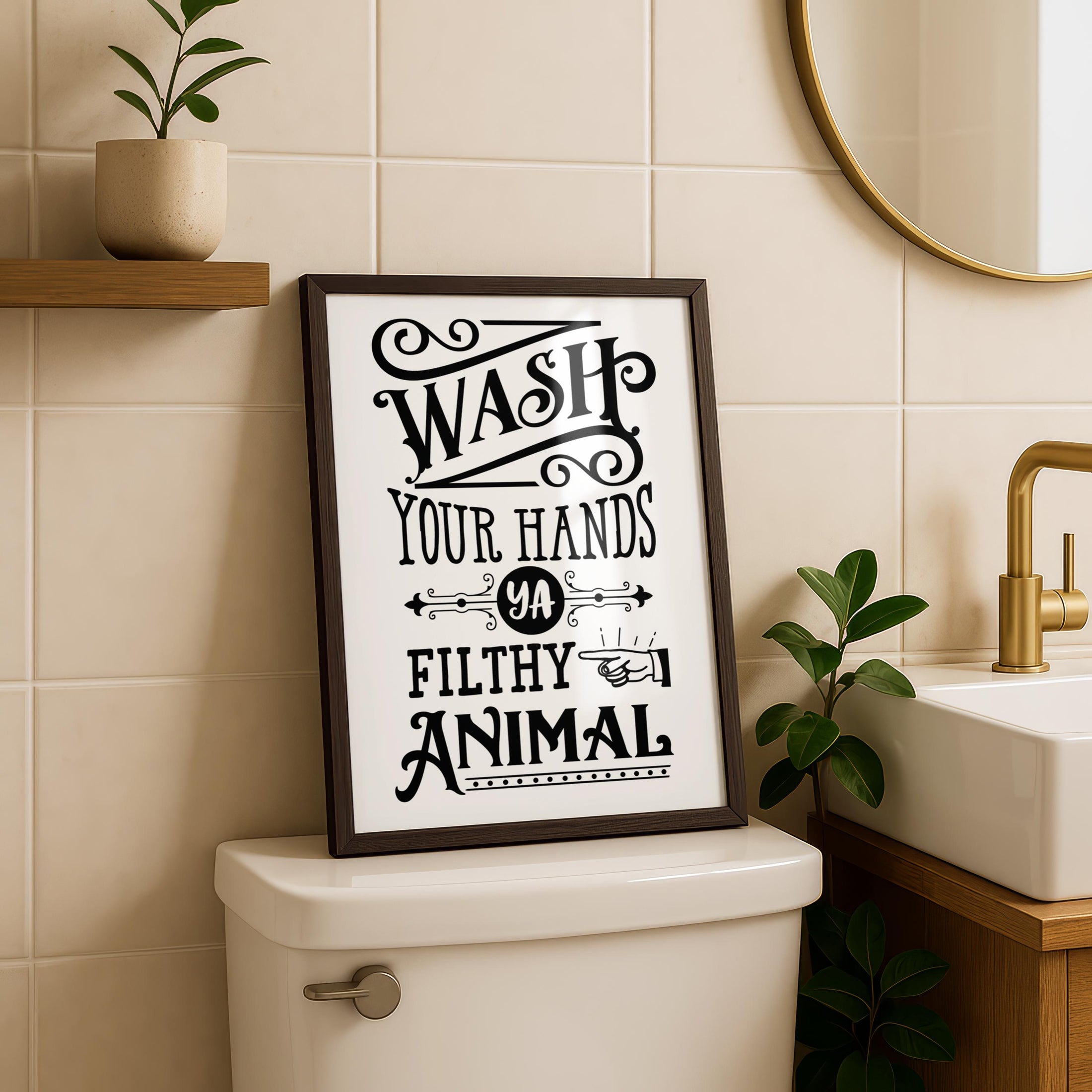 Funny Bathroom Decor | Wash Your Hands You Filthy Animal | Toilet Wall Art | WC Sign