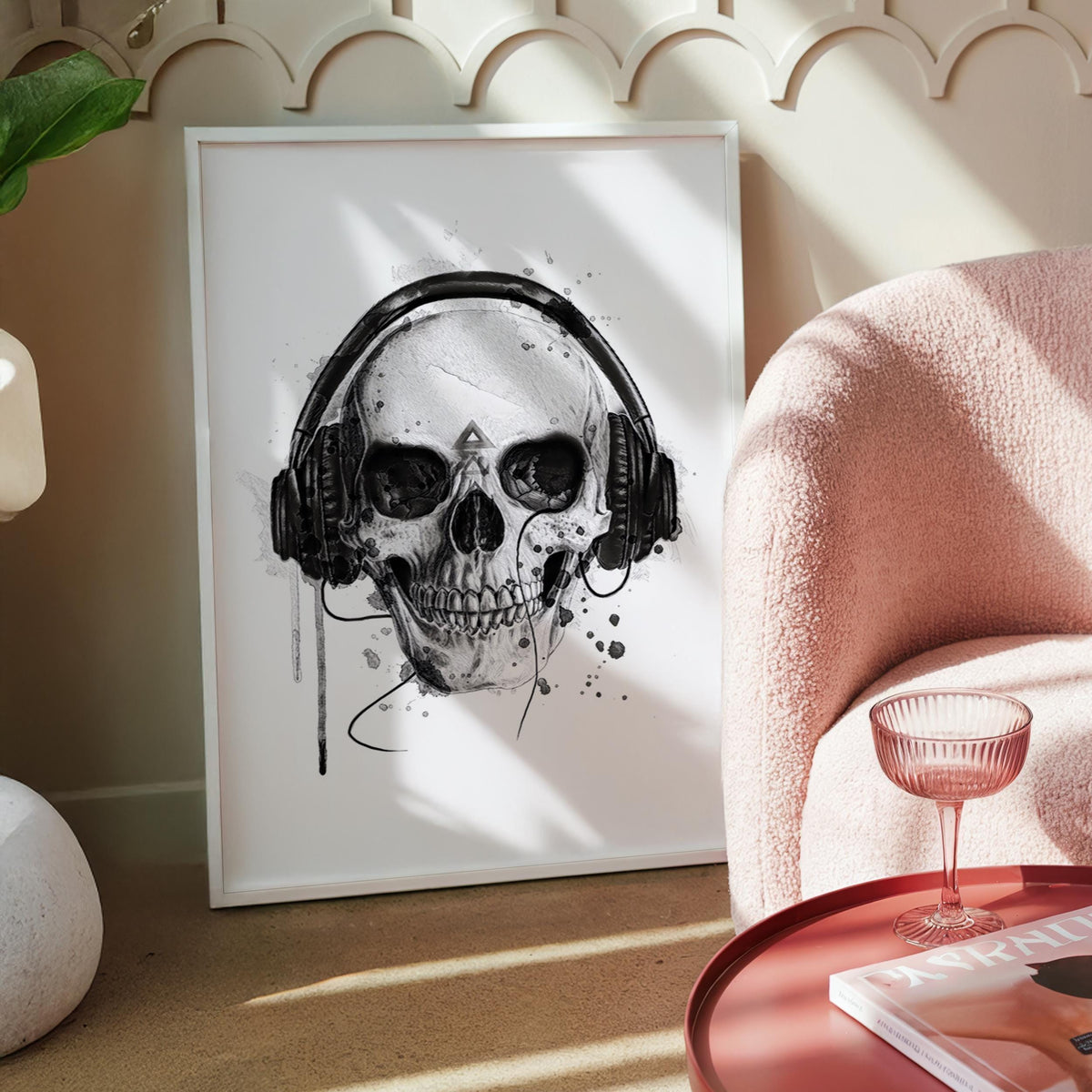 Gothic Skull Print | Black and White Skeleton Wall Art Skull Wall Decor, Goth Music Print