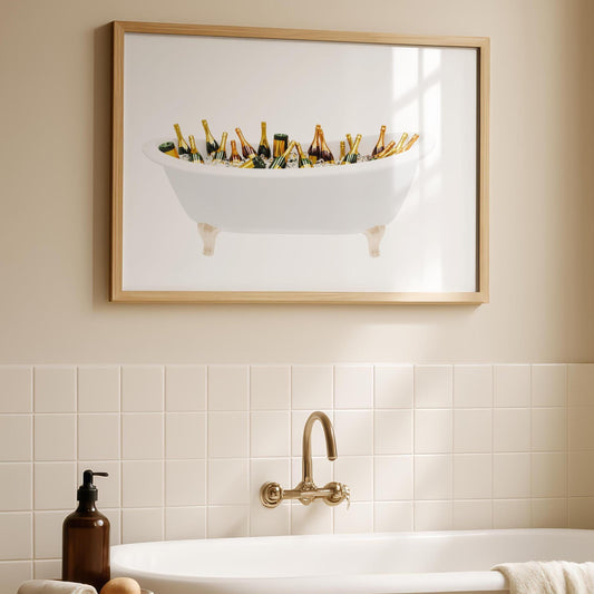 Champagne Watercolor Bathroom Print - Cute Bathroom prints