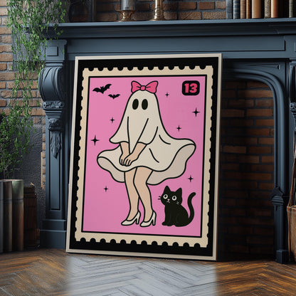 Ghost Wall Art Print - Quirky Stamp Poster - Cute cartoon Home Decor