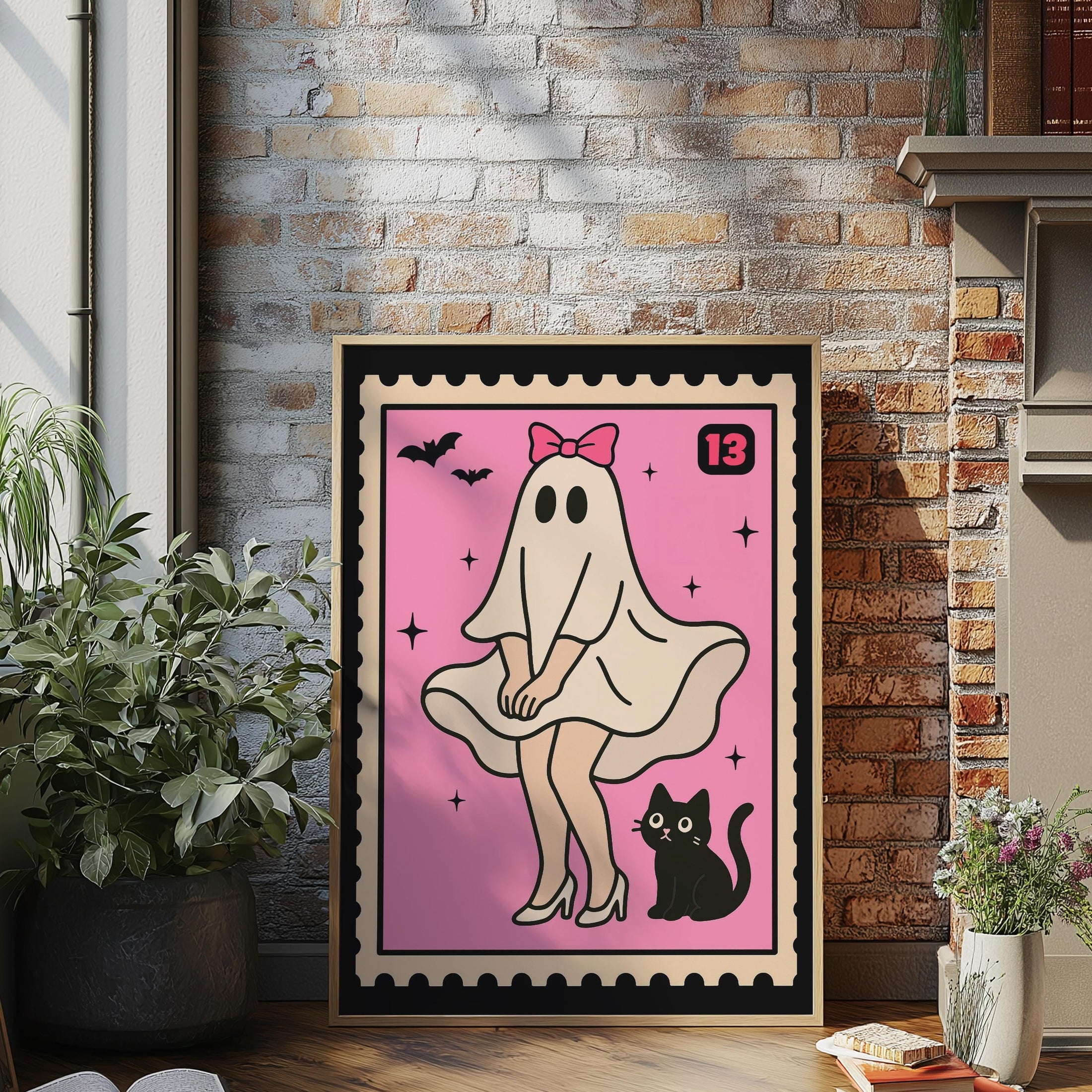 Ghost Wall Art Print - Quirky Stamp Poster - Cute cartoon Home Decor