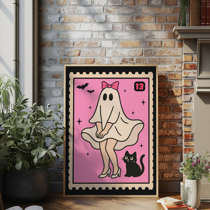 Ghost Wall Art Print - Quirky Stamp Poster - Cute cartoon Home Decor