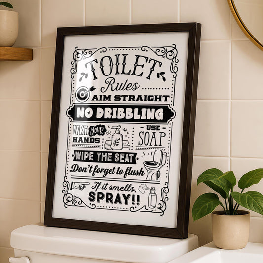 Funny Bathroom Rules Print - Toilet Humor Wall Art - Bathroom Sign