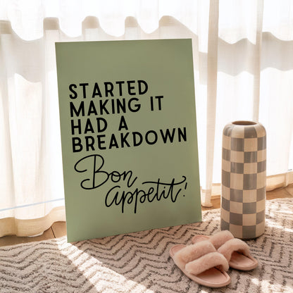 Funny Kitchen Wall Art Print - Bake Off 'Bon Appetit' Quote - Cooking Decor - James Akester Quotes - Green Prints