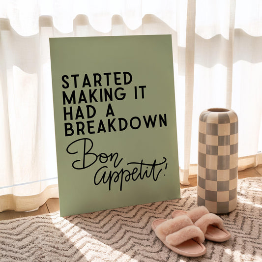 Funny Kitchen Wall Art Print - Bake Off 'Bon Appetit' Quote - Cooking Decor - James Akester Quotes - Green Prints