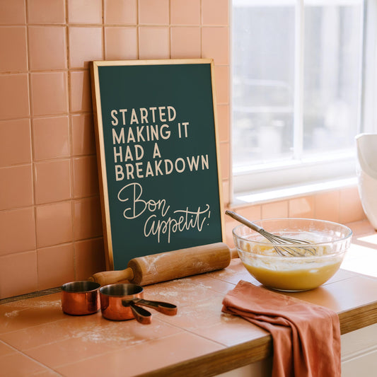 Funny Kitchen Wall Art Print - Bake Off 'Bon Appetit' Quote - Cooking Decor - James Akester Quotes - Green Prints