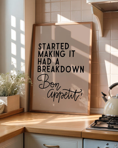 Funny Kitchen Wall Art Print - Bake Off 'Bon Appetit' Quote - Cooking Decor - James Akester Quotes - Green Prints