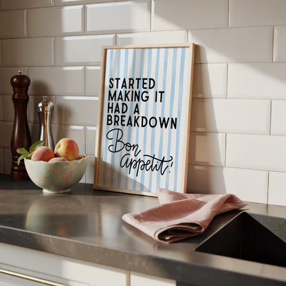 Funny Kitchen Wall Art Print - Bake Off 'Bon Appetit' Quote - Cooking Decor - James Akester Quotes