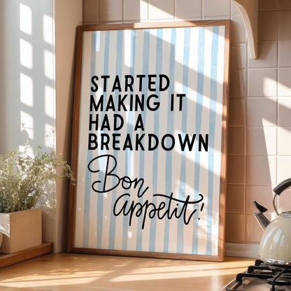 Funny Kitchen Wall Art Print - Bake Off 'Bon Appetit' Quote - Cooking Decor - James Akester Quotes
