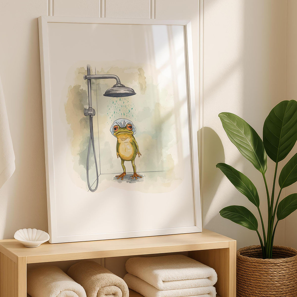 Funny Frog Shower Art Print – Cheeky Bathroom Decor