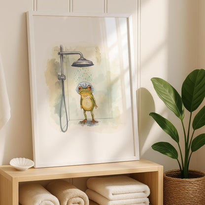 Funny Frog Shower Art Print – Cheeky Bathroom Decor
