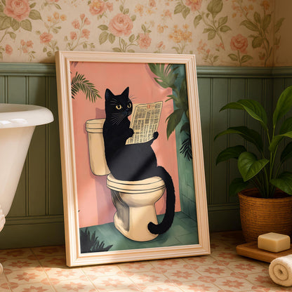 Black Cat Bathroom Art Print - Funny Home Decor - Prints for bathroom - Shower Wall Art - Bathroom Wall Decor