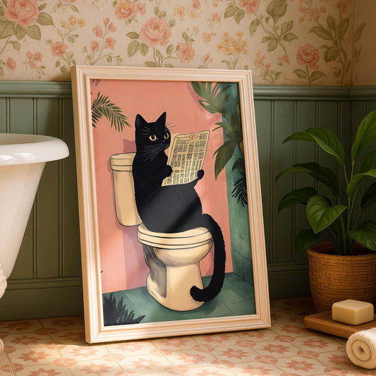 Black Cat Bathroom Art Print - Funny Home Decor - Prints for bathroom - Shower Wall Art - Bathroom Wall Decor