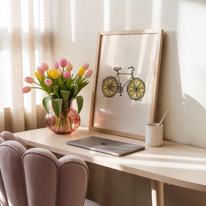 Lemon Print - Bicycle Wall Art - Lemon Poster - Fun Prints - Unusual Art