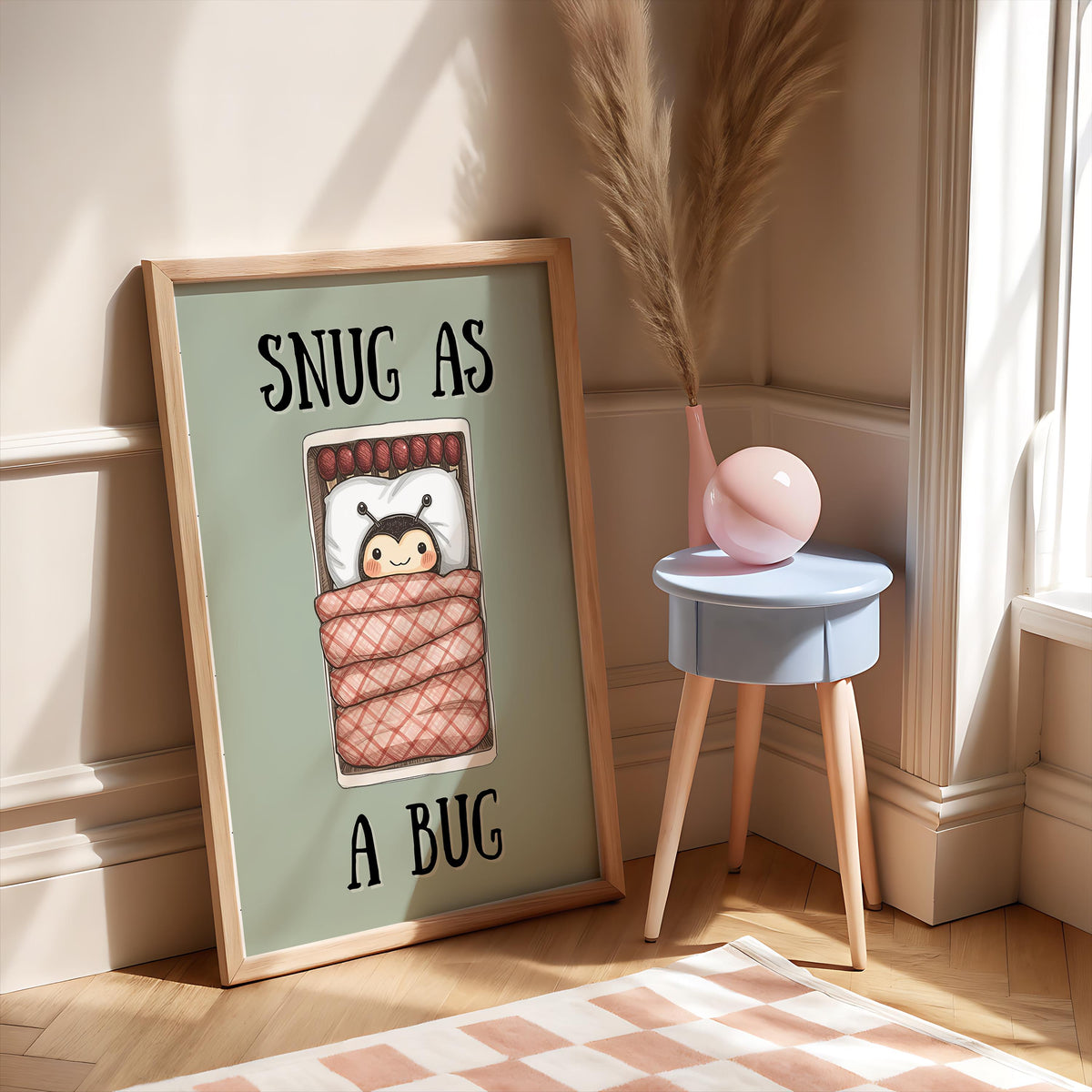Snug as a bug Print - Green Print - Above Bed Poster - cute bedroom Decor - kids bedroom art