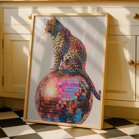 Disco Ball Leopard Print - Funky Kitchen Wall Art - Eclectic Prints - Maximalist Decor