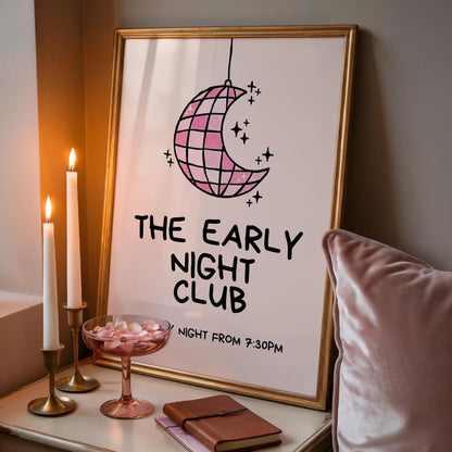 Pink Bedroom Print - Early Night Print - Above Bed Poster - Funny bedroom Decor