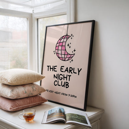 Pink Bedroom Print - Early Night Print - Above Bed Poster - Funny bedroom Decor