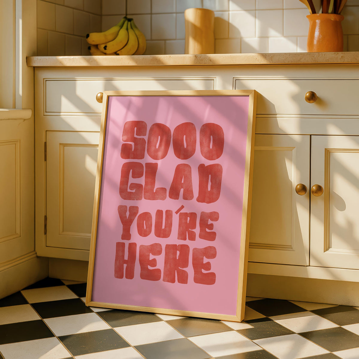 Glad you're here - welcome quotes - Colorful Hallway Welcome Art - pink wall art