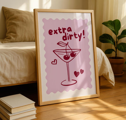 Dirty Martini Print - Fun Colourful Prints - Pink Wall Art - Alcohol Poster