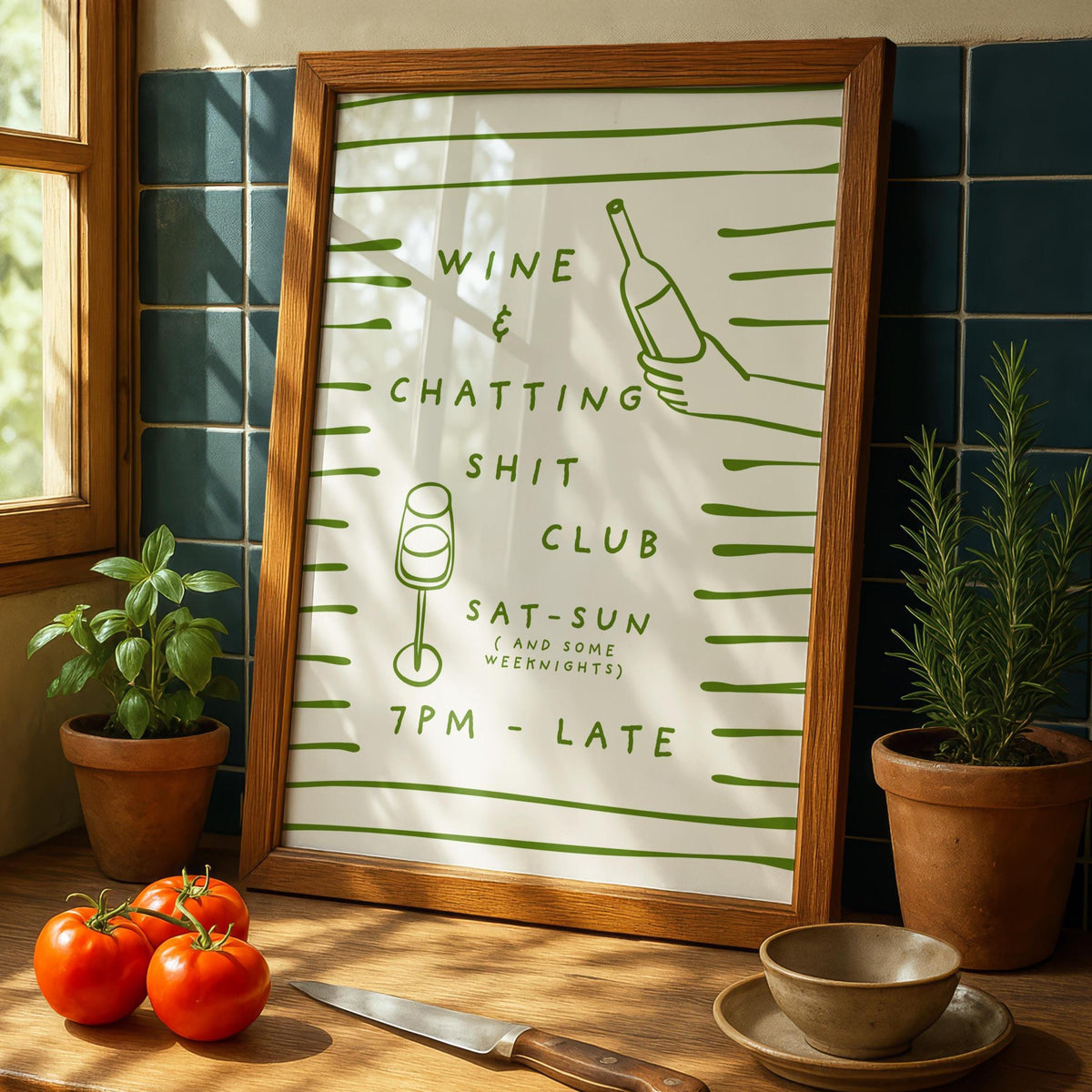 Funny Wine Print - Sweary Print - Chat Shit - Green Decor