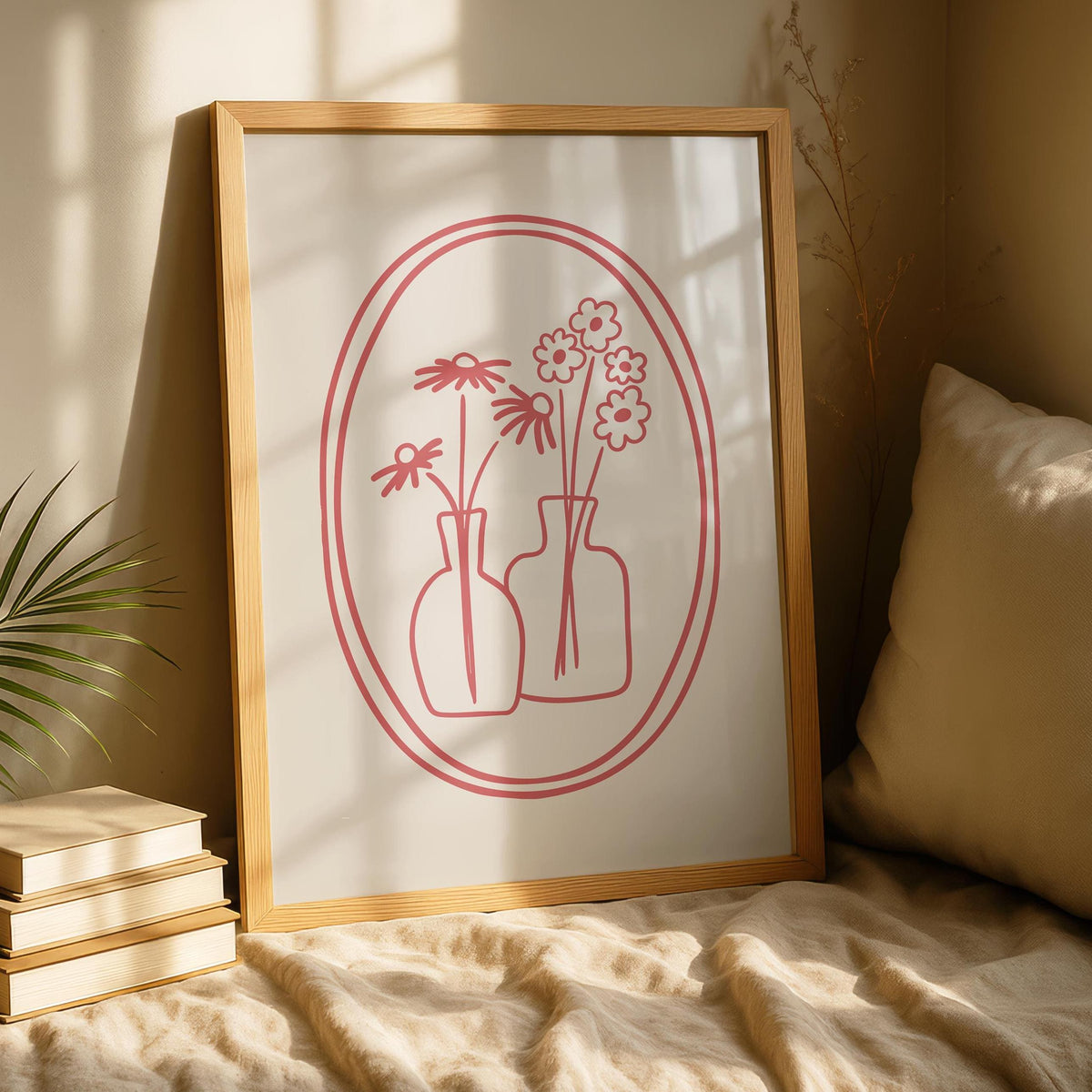 Flower Line Art Print - Boho Bedroom Wall Decor - Floral Art - Muted Prints - Minimalist Poster