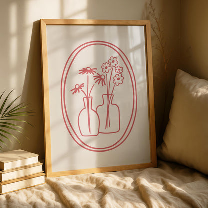 Flower Line Art Print - Boho Bedroom Wall Decor - Floral Art - Muted Prints - Minimalist Poster