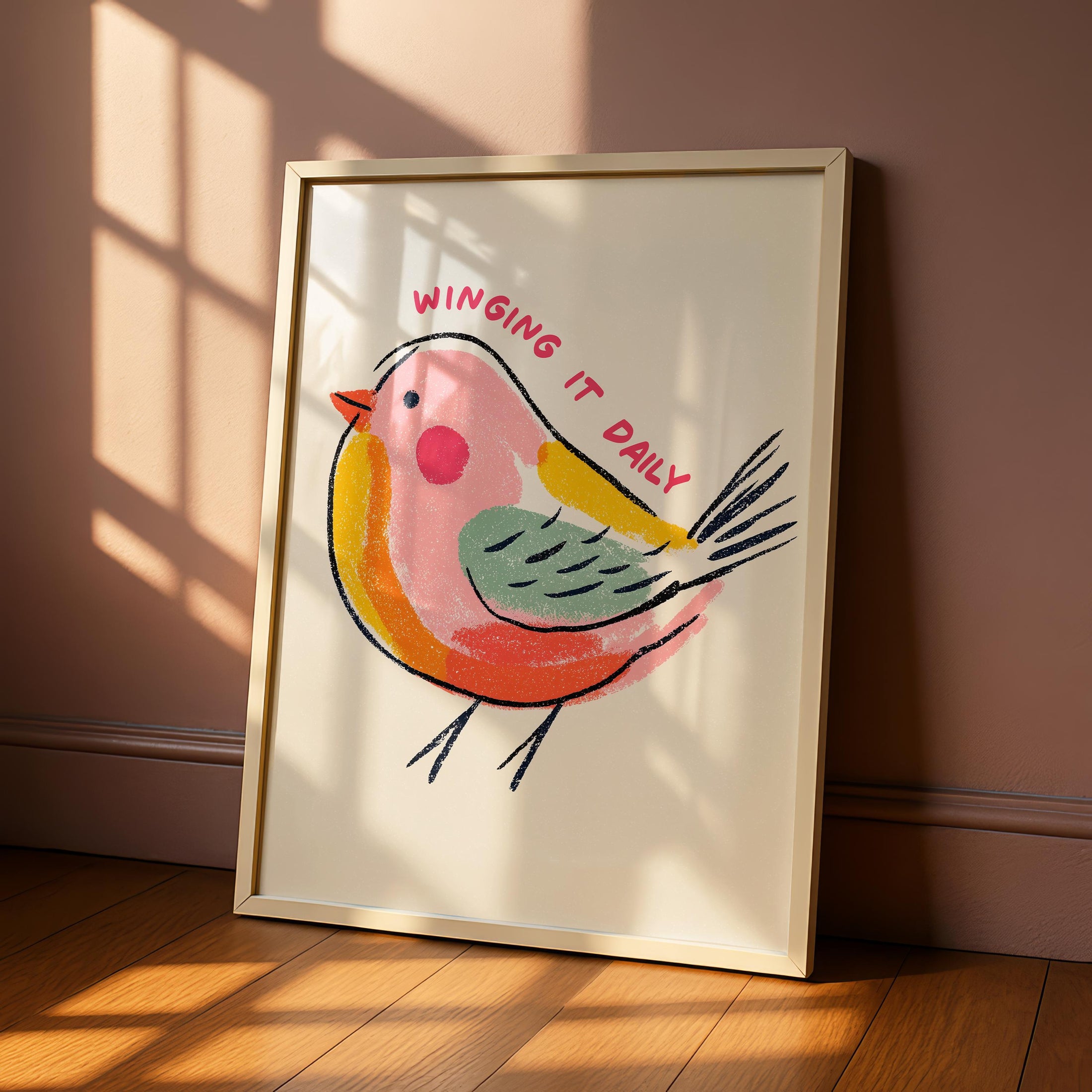 Winging It - Colourful Bird Wall Art - Kitchen Decor - Bright Modern Print - Pastel posters