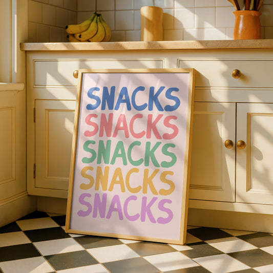 Colourful Kitchen Print | Snack Poster | Typography Art | Bright Kitchen Slogan Art | Fun Kitchen Decor