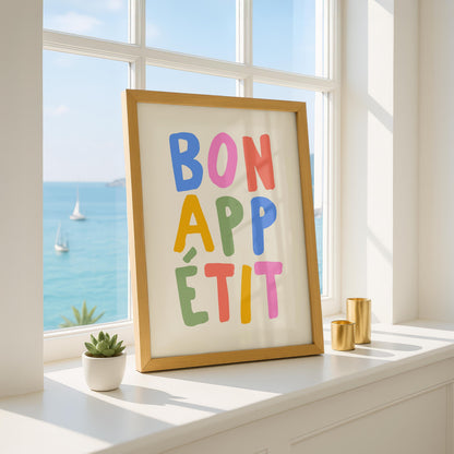 Bon Appetit Art - Kitchen Print - Typography Art - Patel Quotes - Colourful Kitchen Decor