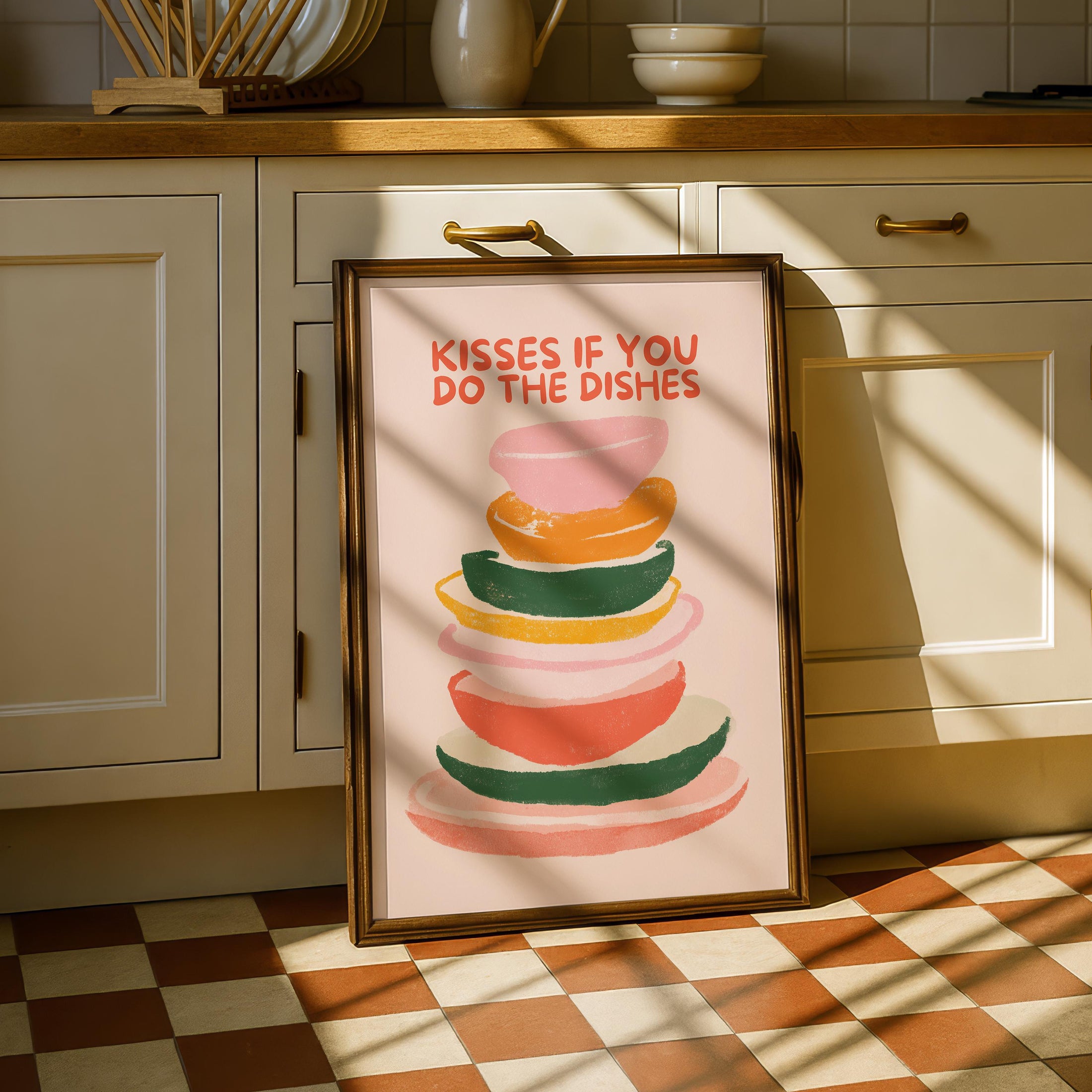 Kitchen Art - Kitchen Decor - Funny Prints for kitchen - Kisses for the dishes
