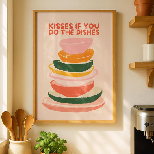 Kitchen Art - Kitchen Decor - Funny Prints for kitchen - Kisses for the dishes