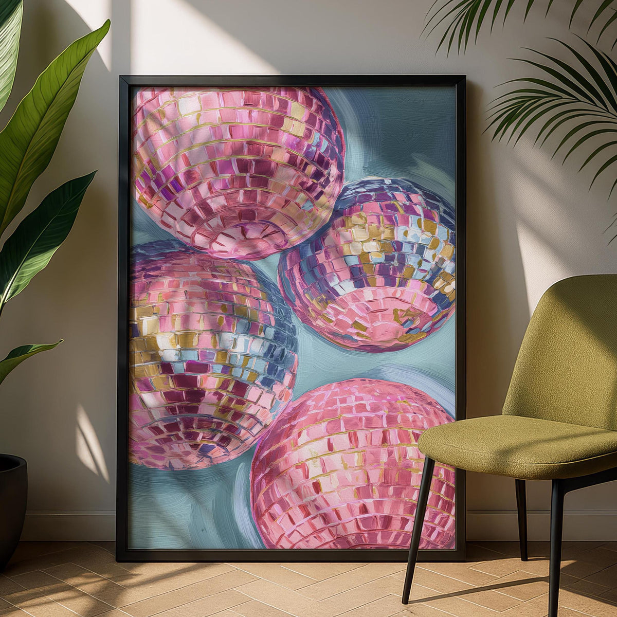 Disco Ball Print - Retro Prints - Funky Kitchen Wall Art - pink prints