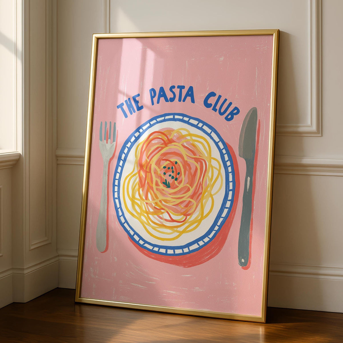 Pasta club Kitchen Print - Colourful Food Poster Art - Pink Kitchen Prints