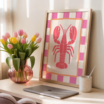 lobster prints - colourful poster - Colourful Hallway Welcome Art - pink wall art