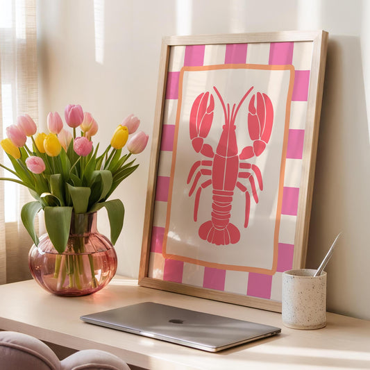 lobster prints - colourful poster - Colourful Hallway Welcome Art - pink wall art