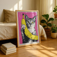 Load image into Gallery viewer, Cat Art Print - Funny Cat Art - Gallery Wall Poster - Pink and yellow Art - Banana Print
