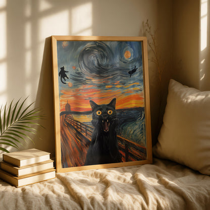 Black Cat Art Print - Altered Art - Modern Cat Lover Gift
