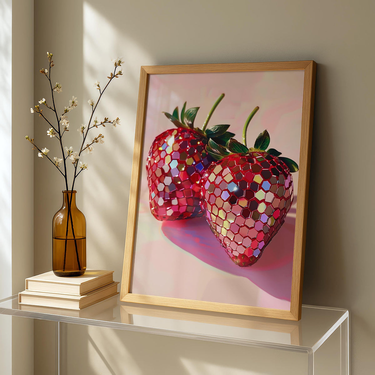 Strawberry Disco Ball Print: Fun Kitchen Wall Art