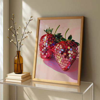 Strawberry Disco Ball Print: Fun Kitchen Wall Art